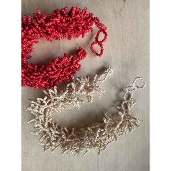 Nautical Coral-Inspired Beaded Bracelets Design Red & Cream Handmade - Picture 8 of 10